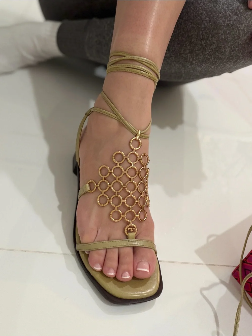 Tory Burch Gold Ring-Accent Lace-Up Women’s Sandals